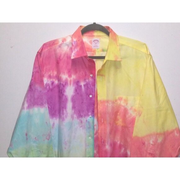 Brooks Brothers Mens Shirt BUTTON UP 16.5 Tie-Dye Multicolor BOHO VTG RARE - Picture 3 of 6